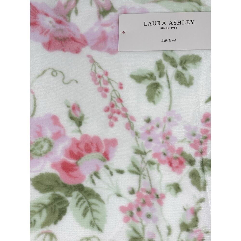 Laura Ashley Bath Towels Set Morning Gloria Floral 4 Pcs Pink Green White NWT - Picture 2 of 9